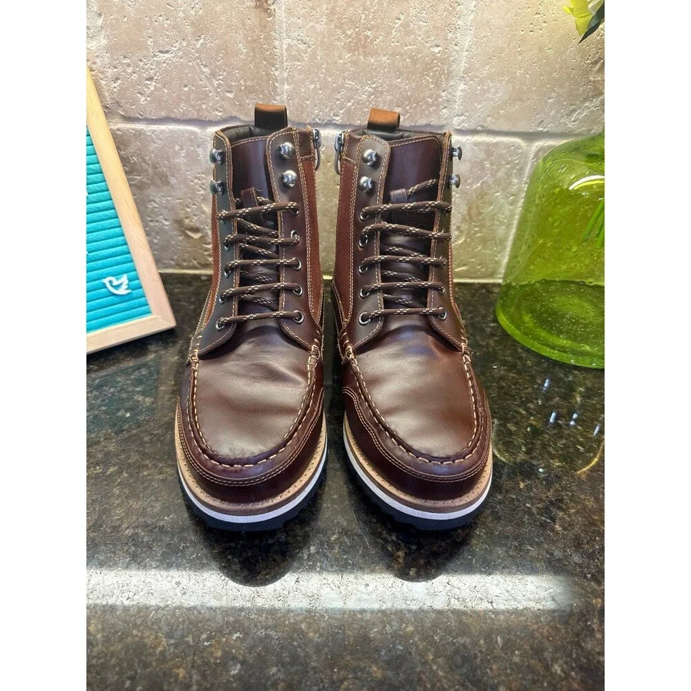 Clarks Durston Hi Boots Men’s 8M Brown British Tan Leather Lace Up Side Zip EUC
